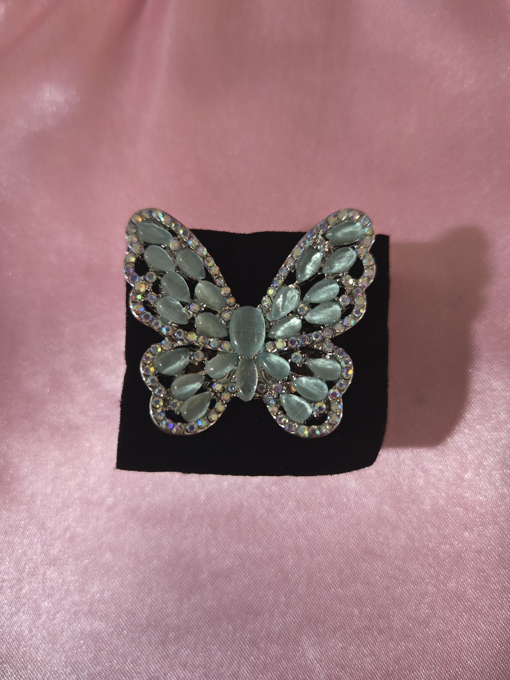 Butterfly Crystal Stretch Ring in Mint Green
